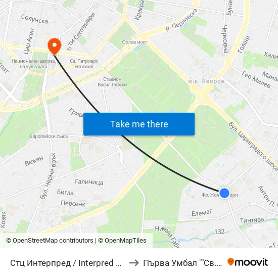 Ⓜ️ Стц Интерпред / Interpred World Trade Centre (1109) to Първа Умбал ""Св. Йоан Кръстител"" map