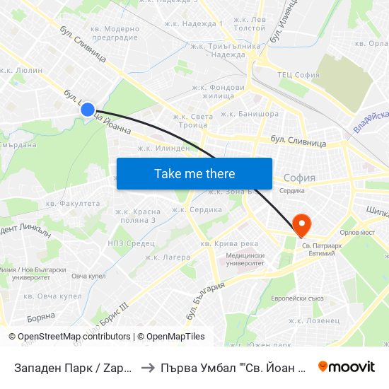 Западен Парк / Zapaden Park to Първа Умбал ""Св. Йоан Кръстител"" map