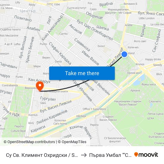 Су Св. Климент Охридски / Sofia University St. Kliment Ohridski to Първа Умбал ""Св. Йоан Кръстител"" map