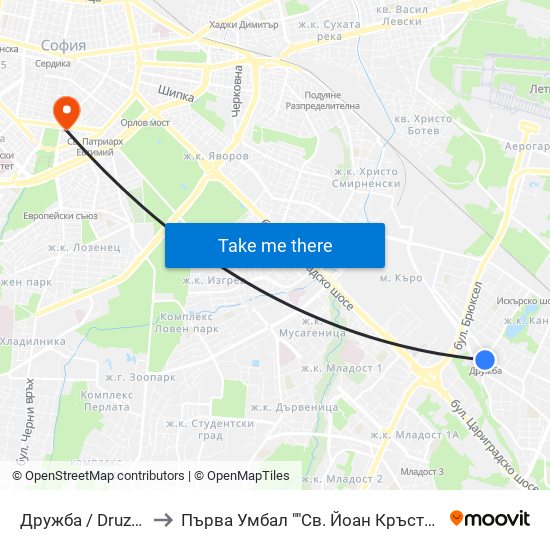 Дружба / Druzhba to Първа Умбал ""Св. Йоан Кръстител"" map