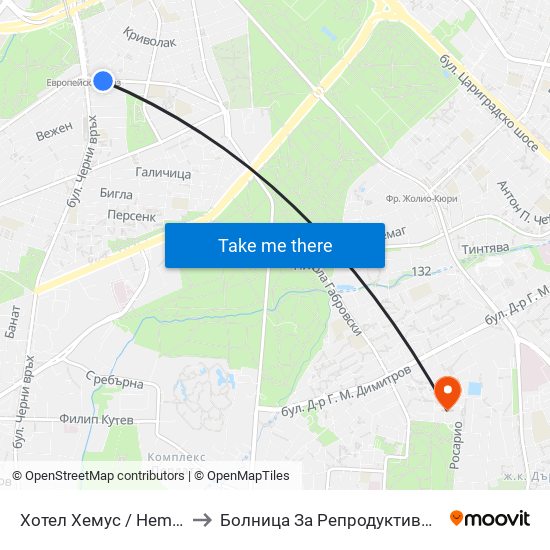Хотел Хемус / Hemus Hotel (2329) to Болница За Репродуктивна Медицина София map