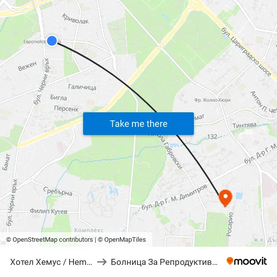 Ⓜ️ Хотел Хемус / Hemus Hotel (2329) to Болница За Репродуктивна Медицина София map