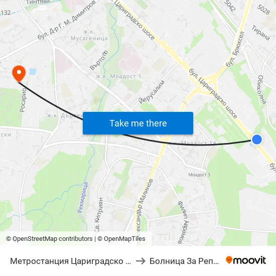 Ⓜ️ Метростанция Цариградско Шосе / Tsarigradsko Shosse Metro Station (1016) to Болница За Репродуктивна Медицина София map