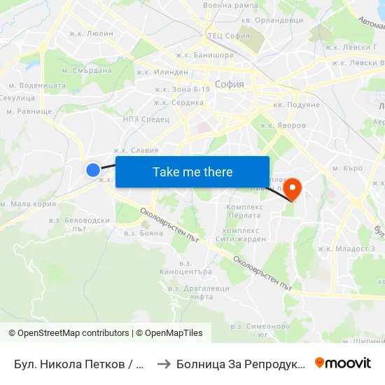 Бул. Никола Петков / Nikola Petkov Blvd. (0350) to Болница За Репродуктивна Медицина София map