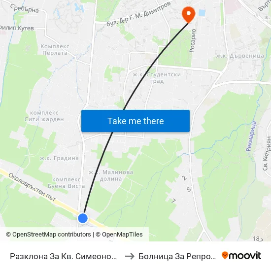 Разклона За Кв. Симеоново / Fork Road To Simeonovo Qr. (1459) to Болница За Репродуктивна Медицина София map