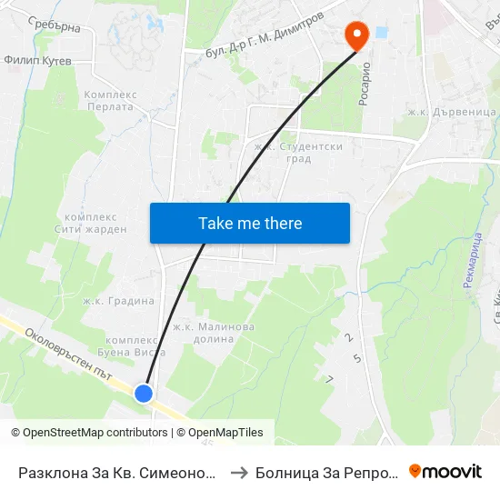 Разклона За Кв. Симеоново / Fork Road To Simeonovo Qr. (1458) to Болница За Репродуктивна Медицина София map