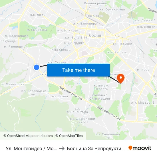 Ул. Монтевидео / Montevideo St. (2050) to Болница За Репродуктивна Медицина София map
