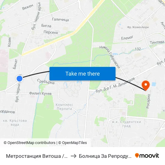 Ⓜ️ Метростанция Витоша / Vitosha Metro Station (2654) to Болница За Репродуктивна Медицина София map