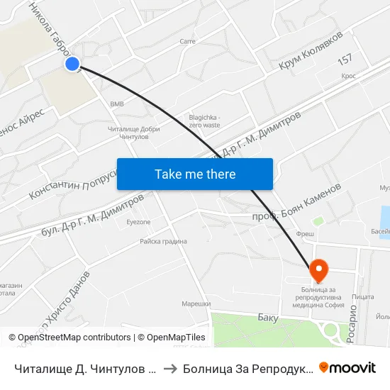 Читалище Д. Чинтулов / D. Chintulov Library (2365) to Болница За Репродуктивна Медицина София map