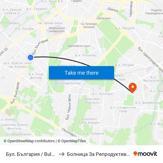 Бул. България / Bulgaria Blvd. (0290) to Болница За Репродуктивна Медицина София map