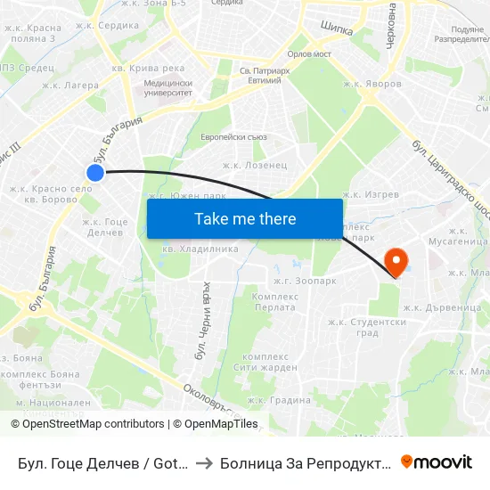 Бул. Гоце Делчев / Gotse Delchev Blvd. (0314) to Болница За Репродуктивна Медицина София map