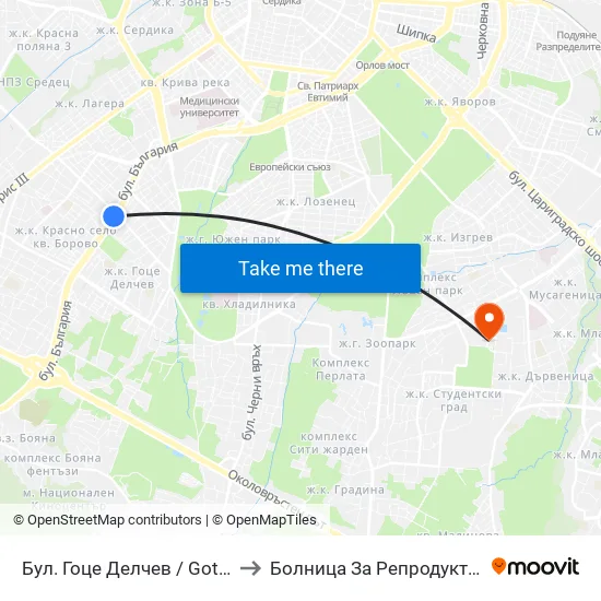 Бул. Гоце Делчев / Gotse Delchev Blvd. (0308) to Болница За Репродуктивна Медицина София map
