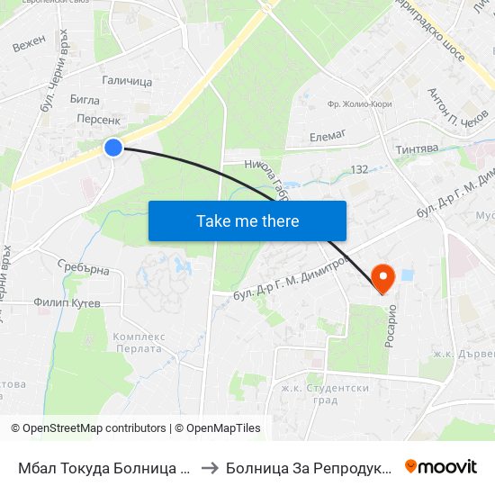 Мбал Токуда Болница / Tokuda Hospital (0206) to Болница За Репродуктивна Медицина София map