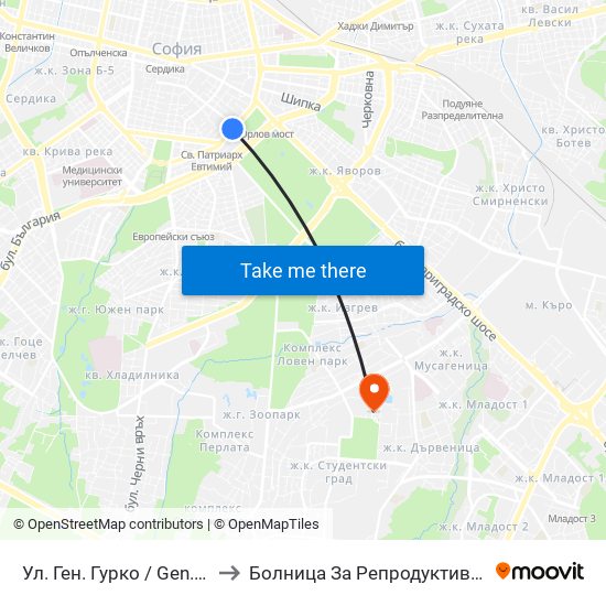 Ул. Ген. Гурко / Gen. Gurko St. (1902) to Болница За Репродуктивна Медицина София map