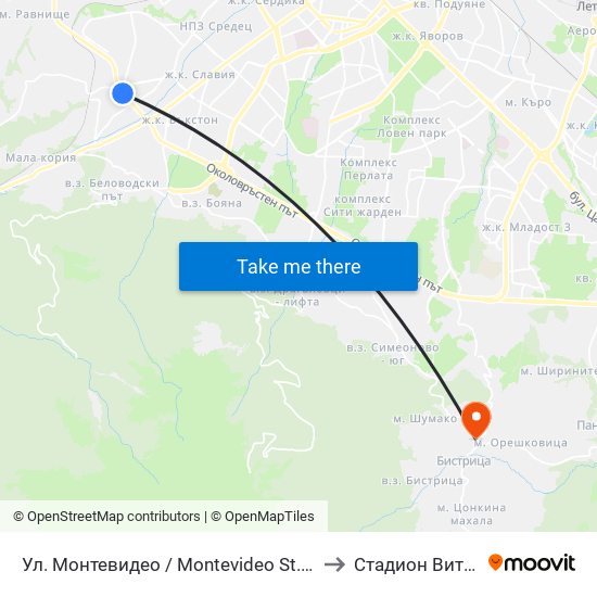 Ул. Монтевидео / Montevideo St. (2050) to Стадион Витоша map