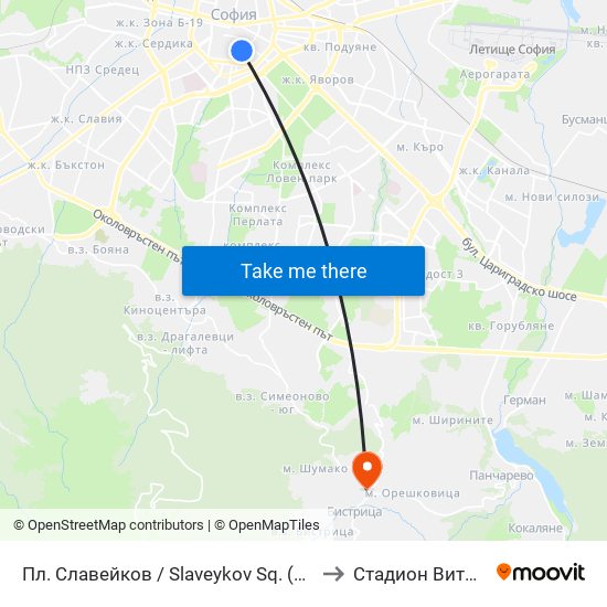 Пл. Славейков / Slaveykov Sq. (1908) to Стадион Витоша map