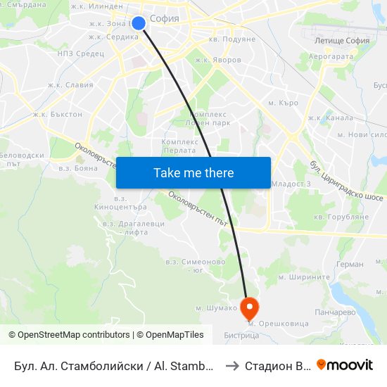 Бул. Ал. Стамболийски / Al. Stamboliyski Blvd. (0283) to Стадион Витоша map
