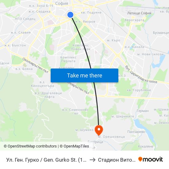 Ул. Ген. Гурко / Gen. Gurko St. (1903) to Стадион Витоша map