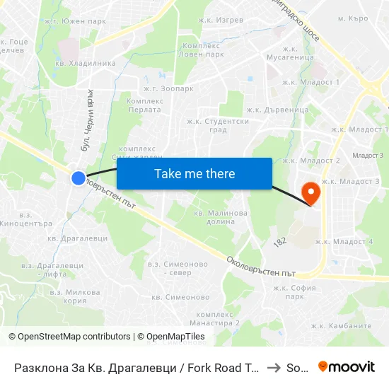 Разклона За Кв. Драгалевци / Fork Road To Dragalevtsi Qr. (1457) to Softuni map