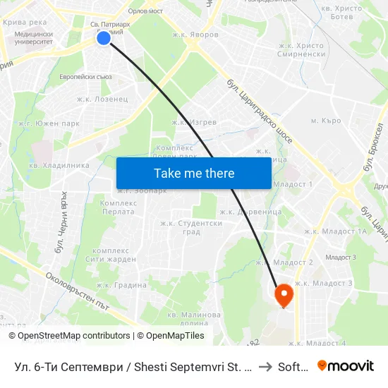 Ул. 6-Ти Септември / Shesti Septemvri St. (1807) to Softuni map