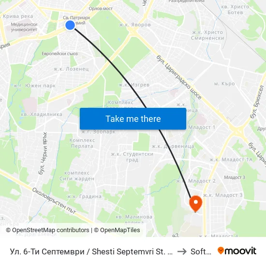 Ул. 6-Ти Септември / Shesti Septemvri St. (1808) to Softuni map