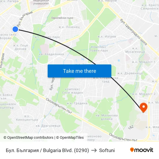 Bulgaria Blvd. (0290) to Softuni map