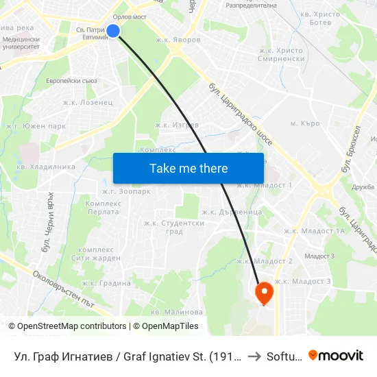 Ⓜ️🎓🏟️ Ул. Граф Игнатиев / Graf Ignatiev St. (1913) to Softuni map