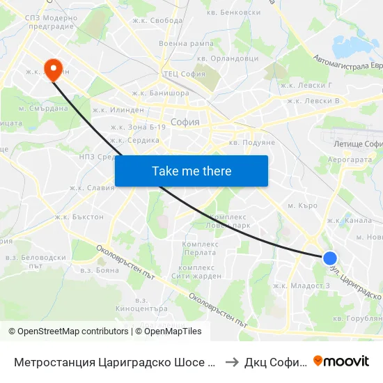 Ⓜ️ Метростанция Цариградско Шосе / Tsarigradsko Shosse Metro Station (1016) to Дкц Софиямед - Люлин map