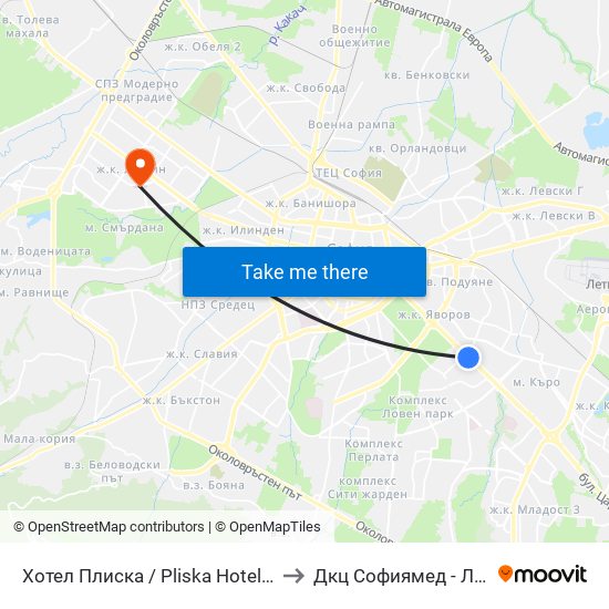 Хотел Плиска / Pliska Hotel (2326) to Дкц Софиямед - Люлин map