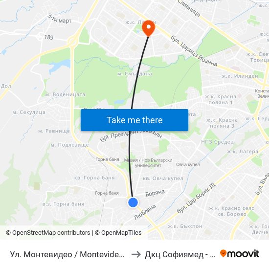Ул. Монтевидео / Montevideo St. (2050) to Дкц Софиямед - Люлин map