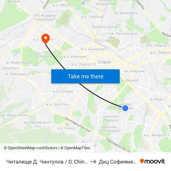Читалище Д. Чинтулов / D. Chintulov Library (2365) to Дкц Софиямед - Люлин map