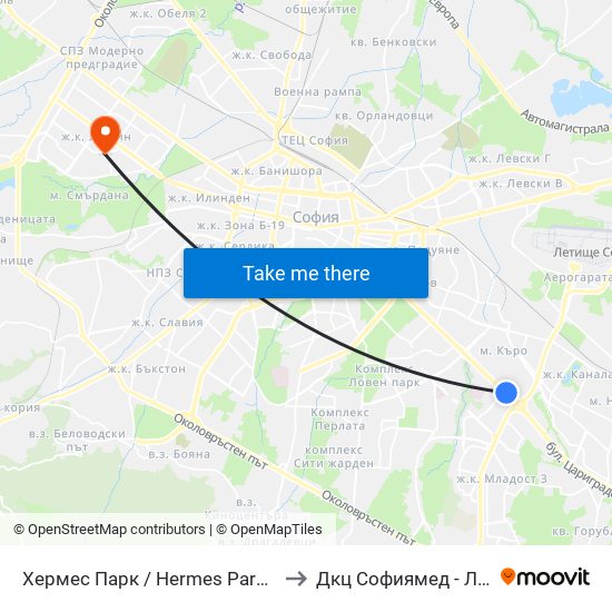 Хермес Парк / Hermes Park (2593) to Дкц Софиямед - Люлин map