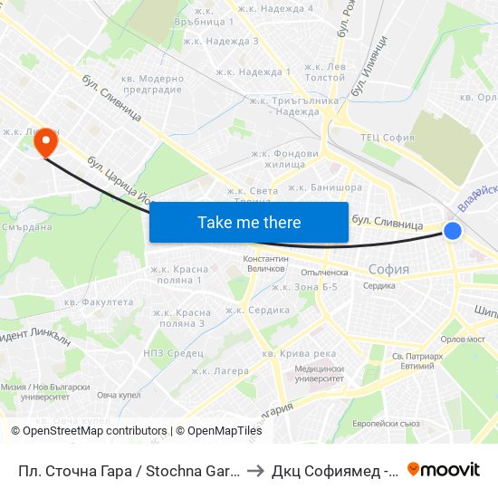 Пл. Сточна Гара / Stochna Gara Sq. (1316) to Дкц Софиямед - Люлин map