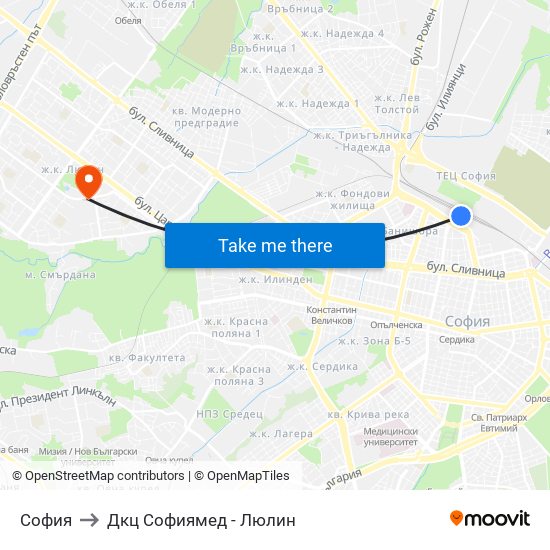София to Дкц Софиямед - Люлин map