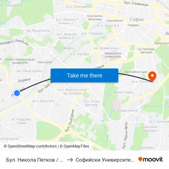 Бул. Никола Петков / Nikola Petkov Blvd. (0350) to Софийски Университет „Св. Климент Охридски“ map