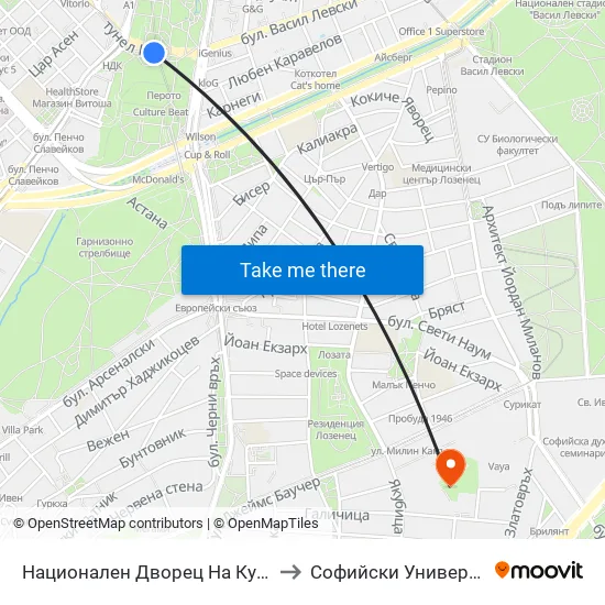 Ⓜ️ Национален Дворец На Културата / National Palace Of Culture (1139) to Софийски Университет „Св. Климент Охридски“ map