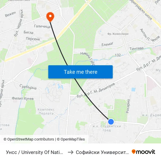 🎓 Унсс / University Of National And World Economy (1692) to Софийски Университет „Св. Климент Охридски“ map