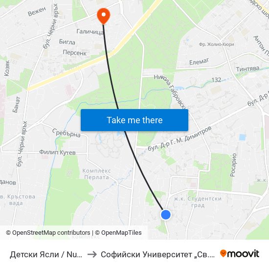 Детски Ясли / Nurseries (0534) to Софийски Университет „Св. Климент Охридски“ map