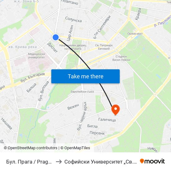 Бул. Прага / Prague Blvd. (0363) to Софийски Университет „Св. Климент Охридски“ map