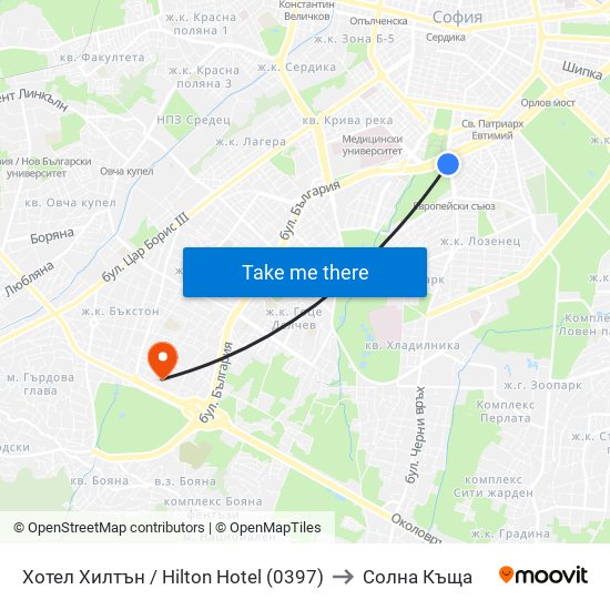 Хотел Хилтън / Hilton Hotel (0397) to Солна Къща map