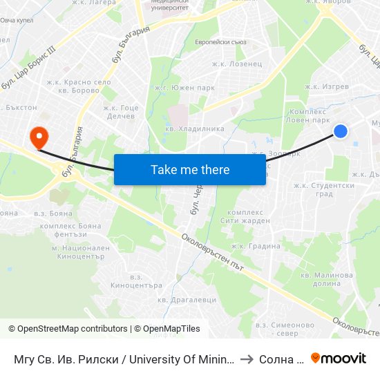 Мгу Св. Ив. Рилски / University Of Mining And Geology (1033) to Солна Къща map