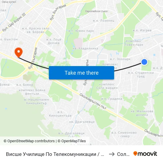 Висше Училище По Телекомуникации / University Of Telecommunications And Post (1396) to Солна Къща map