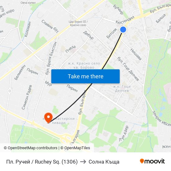 Пл. Ручей / Ruchey Sq. (1306) to Солна Къща map