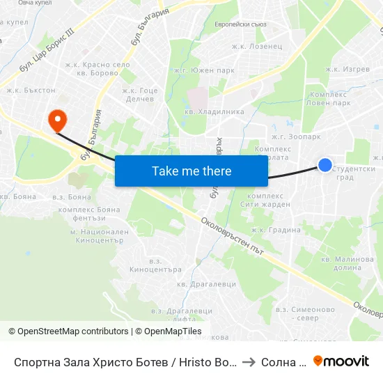 Спортна Зала Христо Ботев / Hristo Botev Sports Hall (1611) to Солна Къща map