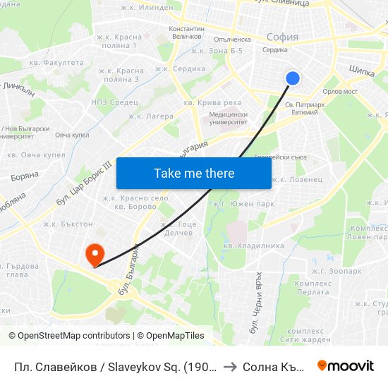 Пл. Славейков / Slaveykov Sq. (1908) to Солна Къща map