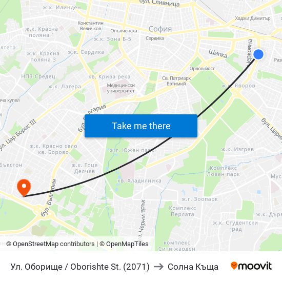 Ул. Оборище / Oborishte St. (2071) to Солна Къща map