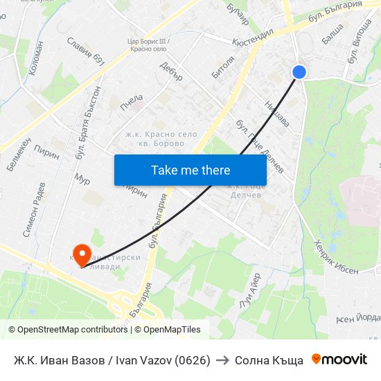 Ж.К. Иван Вазов / Ivan Vazov (0626) to Солна Къща map