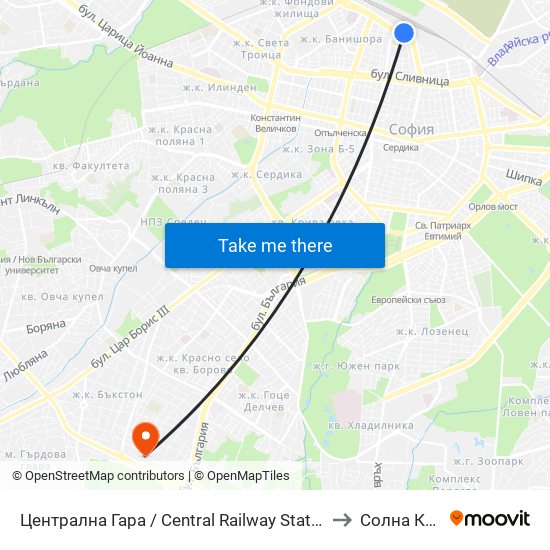 Централна Гара / Central Railway Station (1327) to Солна Къща map