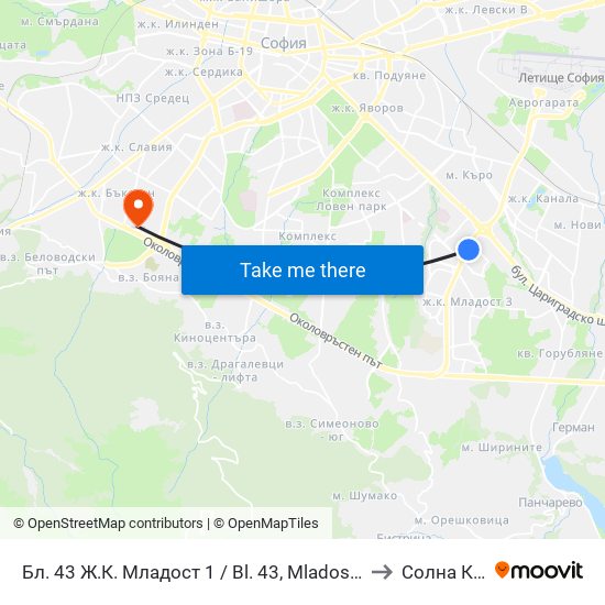 Бл. 43 Ж.К. Младост 1 / Bl. 43, Mladost 1 Qr. (0218) to Солна Къща map