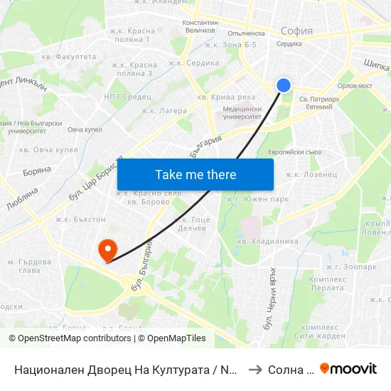 Национален Дворец На Културата / National Palace Of Culture to Солна Къща map